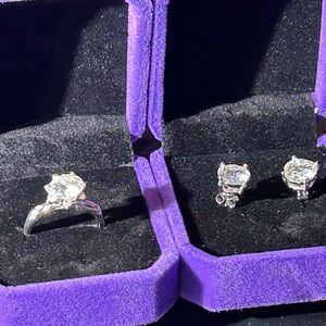 Elegant Sterling Silver Moissanite Engagement 3ct Ring and Earring Set